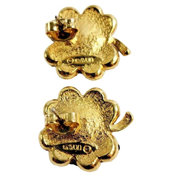 Vintage Avon 4 Leaf Clover Green Enameled Post Earrings - Picture 3 of 5